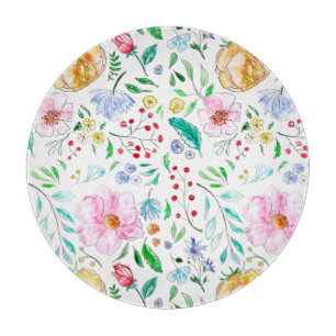 Watercolour spring flowers    cloth placemat cutting board