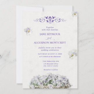 Watercolour style pansies wedding invitation