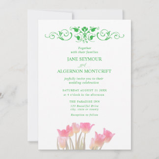 Watercolour style tulips wedding invitation
