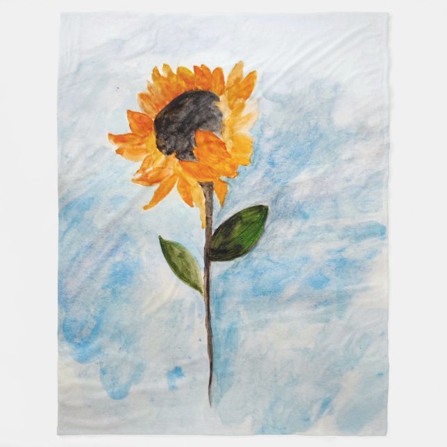 Watercolour Sunflower Painting Fleece Blanket (Front)