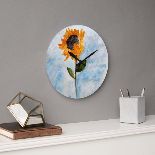 Watercolour Sunflower Painting Large Clock (Office)