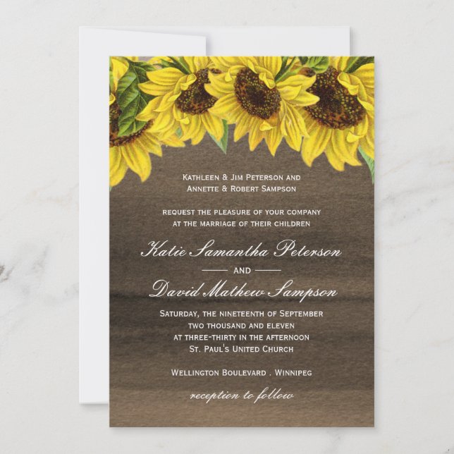Watercolour Sunflower Wedding Invitation (Front)