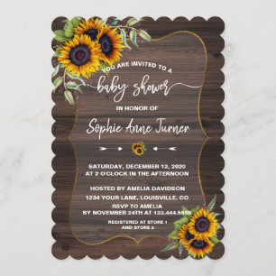 Watercolour Sunflower Wood Handwriting Baby Shower Invitation