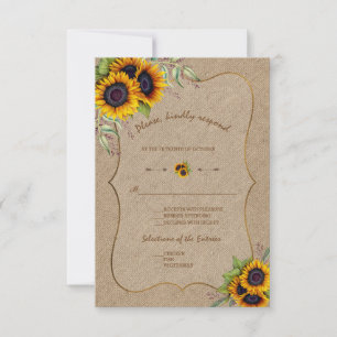 Watercolour Sunflowers Burlap Wedding RSVP