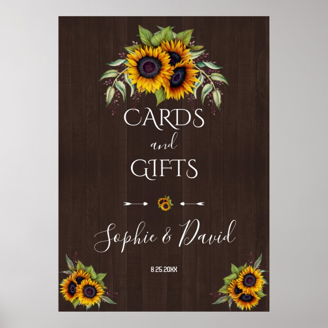 Watercolour Sunflowers Wood Cards & Gifts Wedding Poster (Front)