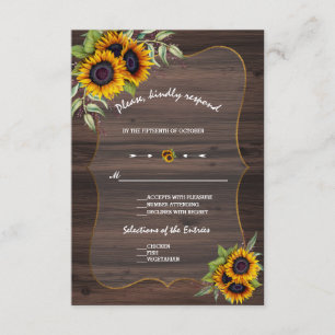 Watercolour Sunflowers Wood Wedding RSVP