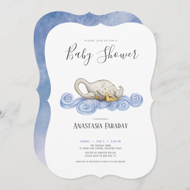 Watercolour swan baby shower invitation (Front/Back)