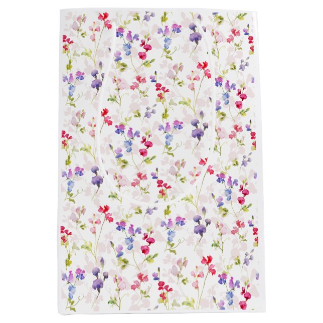 Watercolour Sweet Peas pretty floral  Medium Gift Bag (Front)