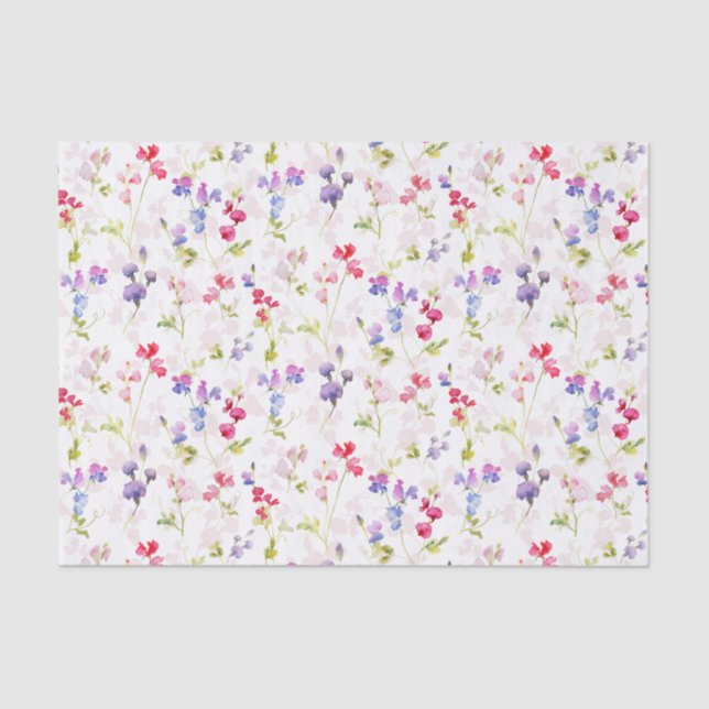 Watercolour Sweet Peas pretty floral  Tissue Paper (Front)