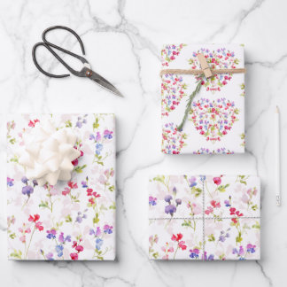 Watercolour Sweet Peas pretty floral Wrapping Paper Sheet