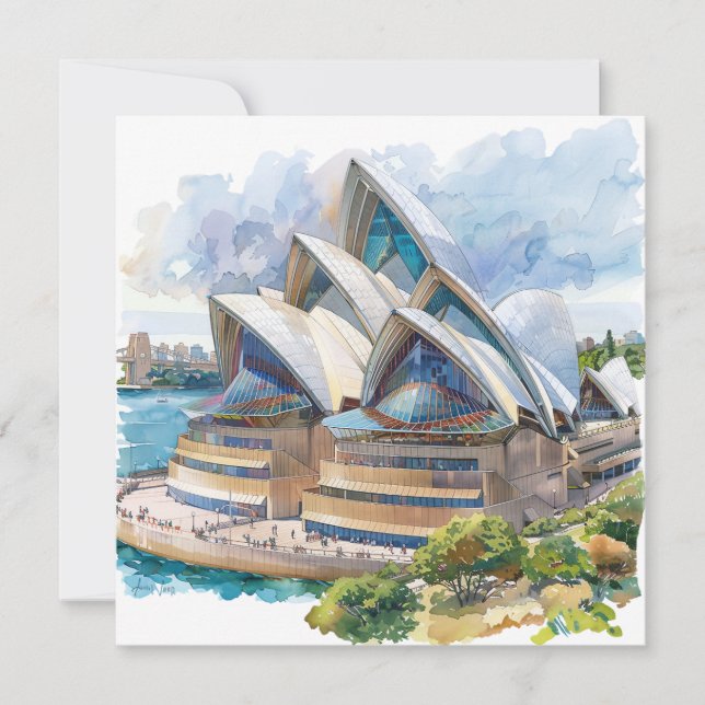 Watercolour Sydney Opera House Aussie Holiday Card (Front)
