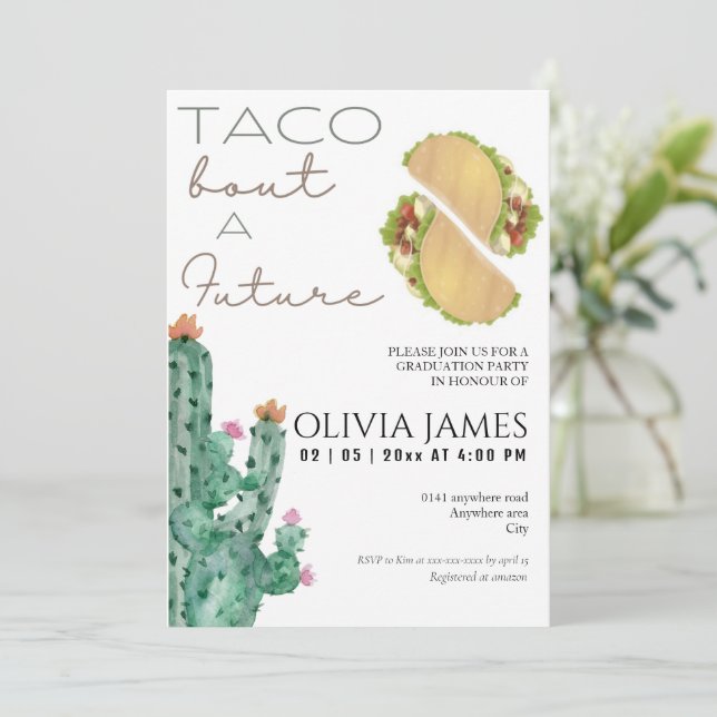 Watercolour taco bout a future graduation  invitation (Standing Front)