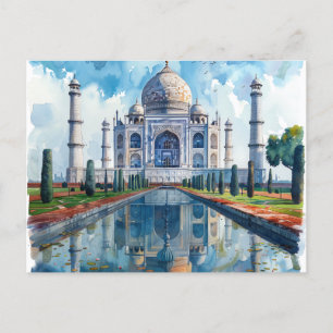 Watercolour Taj Mahal India Landmark Holiday Postcard