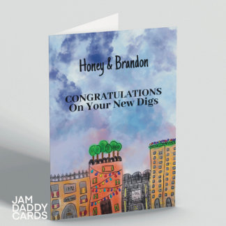 Watercolour Townhouse New Home Congratulations Card