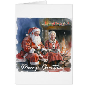 Watercolour Traditional Santa and Mrs Claus 