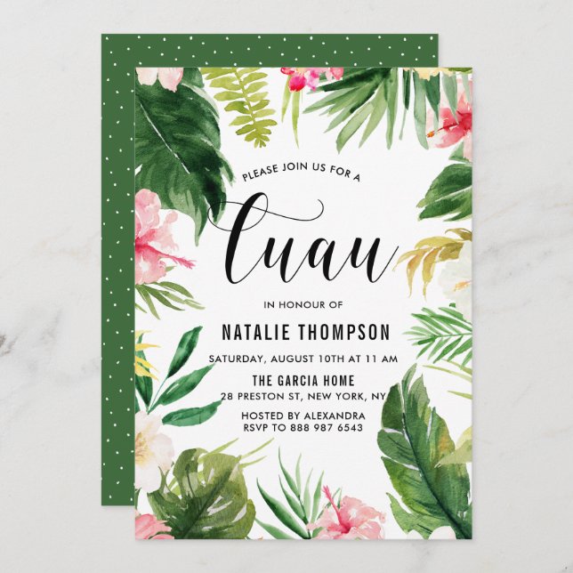 Watercolour Tropical Floral Frame Luau Party Invitation (Front/Back)