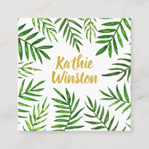 Watercolour tropical leaves plant greenery square business card