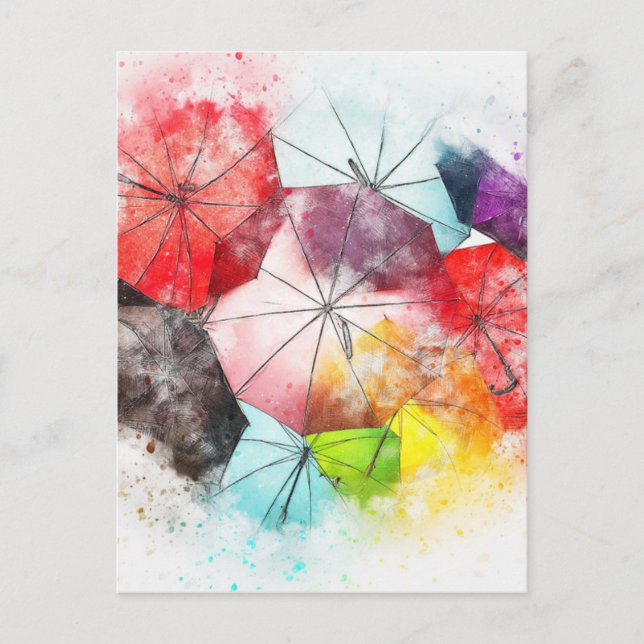 Watercolour Umbrella Abstract Pattern Postcard (Front)