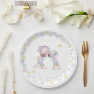 Watercolour unicorn baby shower paper plate