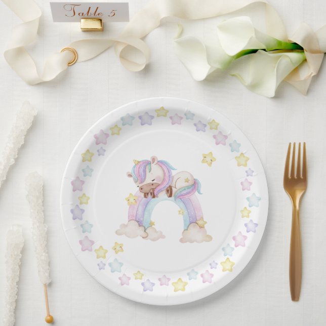 Watercolour unicorn baby shower  paper plate (Wedding)