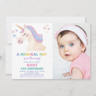 Watercolour Unicorn Birthday Invitations w photo