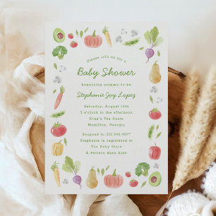 Watercolour Veggies Farmer's Market Baby Shower Invitation