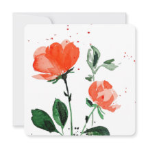 Watercolour Vermillion Roses Greeting Card