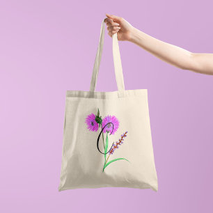 Watercolour violet flower with your initial 1 side tote bag