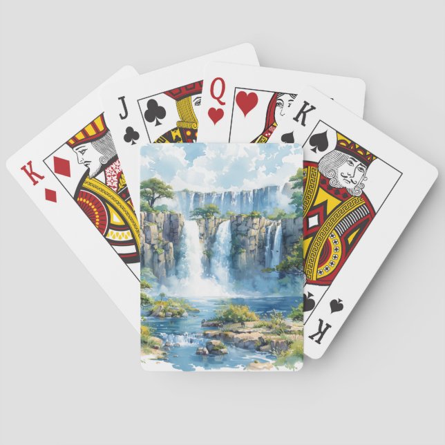 Watercolour Waterfall Victoria Falls 2 Nature Playing Cards (Back)
