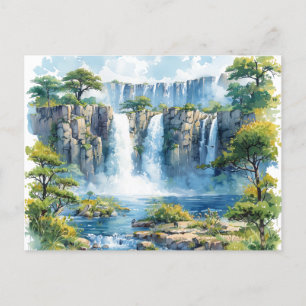 Watercolour Waterfall Victoria Falls 2 Nature Postcard
