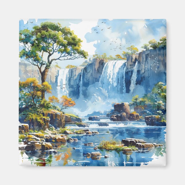 Watercolour Waterfall Victoria Falls Nature Magnet (Front)