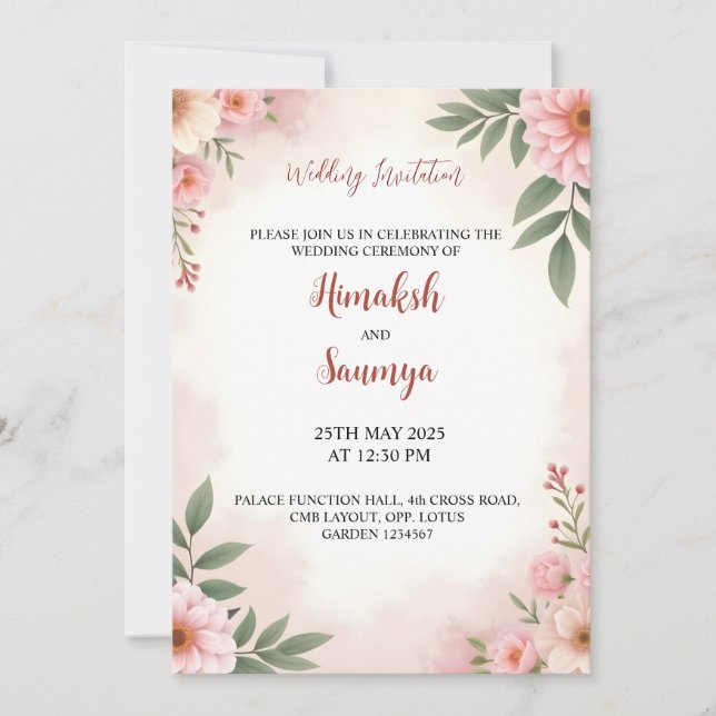 Watercolour wedding invitation  (Front)