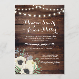 Watercolour Wedding Invitation Anemone Wood Floral