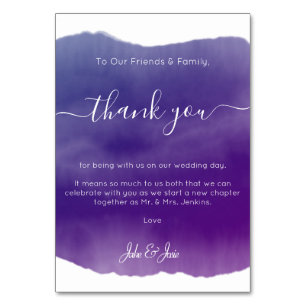 Watercolour Wedding thank you Table Card
