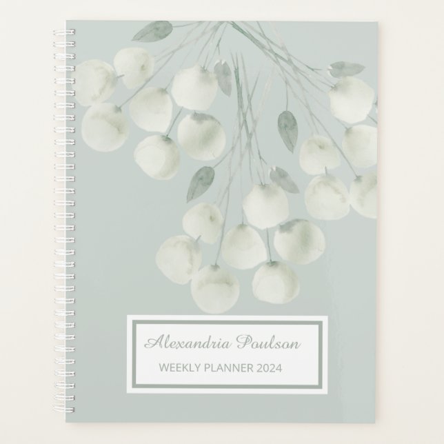 Watercolour White Florals Teal Weekly Planner (Front)