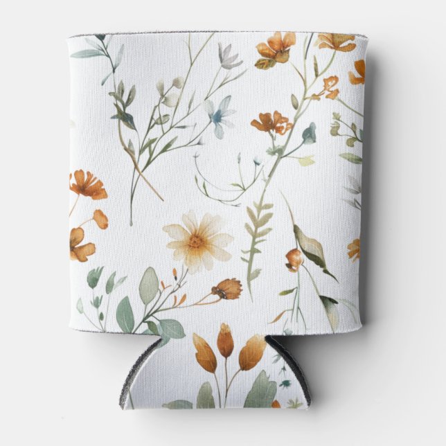  Watercolour wild flower Boho style Can Cooler (Front)