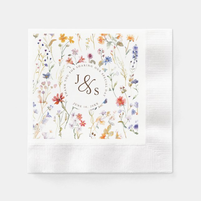  Watercolour wild flower Boho style engagement Napkin (Front)