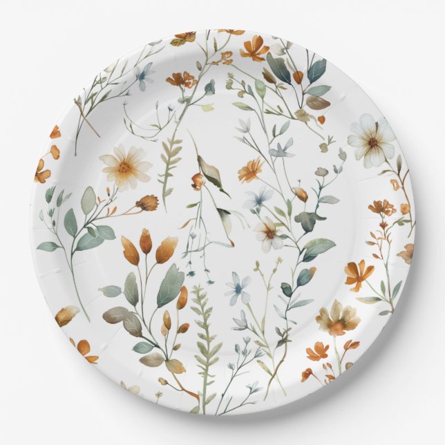  Watercolour wild flower Boho style Paper Plate (Front)