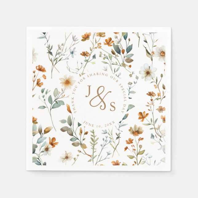  Watercolour wild flower Boho wedding Napkin (Front)