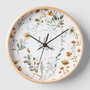  Watercolour wild flower wedding gift Clock