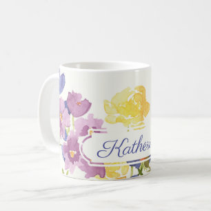 Watercolour Wild Flowers Personalized Name Mug