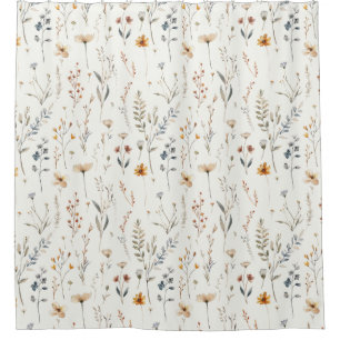 Watercolour wildflower boho style shower curtain