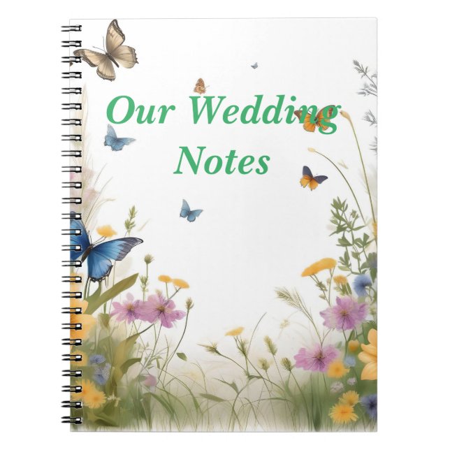 Watercolour Wildflower Butterfly, Wedding Planner Notebook (Front)