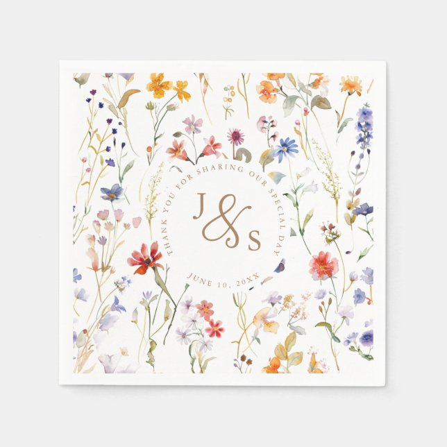  Watercolour wildflower elegant wedding Napkin (Front)