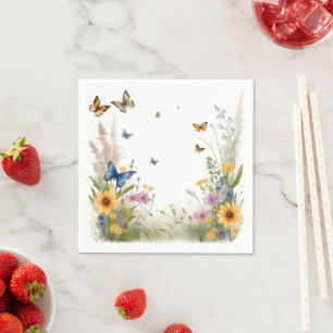 Watercolour Wildflowers Grasses And Butterflies, Napkin