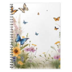 Watercolour Wildflowers Grasses And Butterflies, Notebook