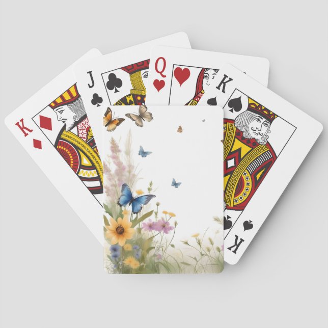 Watercolour Wildflowers Grasses And Butterflies, Playing Cards (Back)