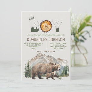 Watercolour Woodland  Oh Boy Bear Baby Shower Invitation