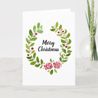 Watercolour Wreath Holly Christmas Card