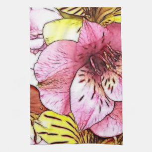 Watercolours and Pastels Pink Hibiscus Art Tea Towel
